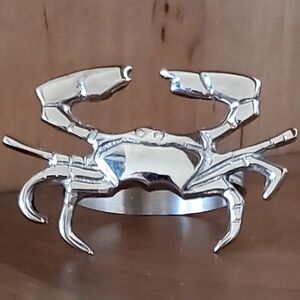 Set of 8 Coastal Crab Silver Tone Metal Substantial Napkin Rings, 2.5", EUC